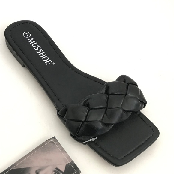MUSSHOE Slip On Slide Sandals Black Flats Women’s Size 7 NWT - Picture 2 of 16
